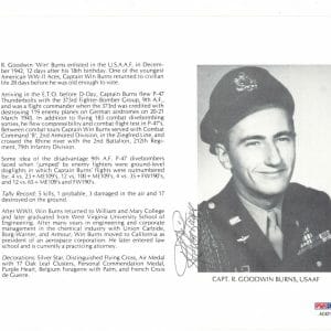 R. GOODWIN BURNS SIGNED 8X10 (D) PSA DNA AC42149 WWII ACE 5 KILLS
Opens in a new window or tab