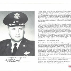 MERLE COONS SIGNED 8X10 (D) PSA DNA AC42220 WWII ACE 5 KILLS
Opens in a new window or tab