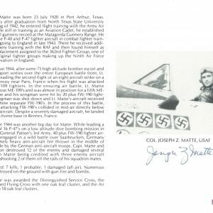 JOSEPH MATTE SIGNED 8X10 (D) PSA DNA AC42697 WWII ACE 7 KILLS
Opens in a new window or tab