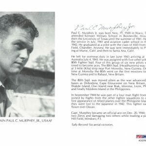 PAUL MURPHEY JR SIGNED 8X10 (D) PSA DNA AC42783 WWII ACE 6 KILLS
Opens in a new window or tab