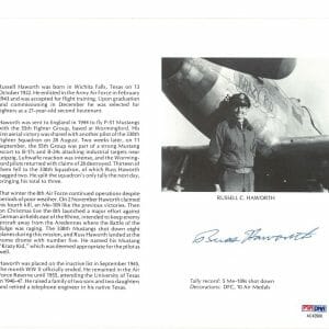 RUSSELL HAWORTH SIGNED 8X10 (D) PSA DNA AC42908 WWII ACE 5 KILLS
Opens in a new window or tab