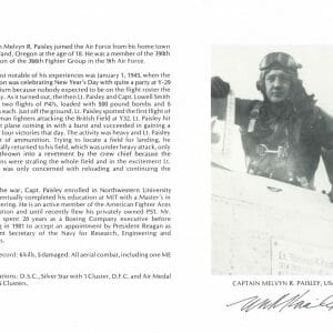 MELVYN PAISLEY SIGNED 8X10 (D) PSA DNA AC42826 WWII ACE 6 KILLS
Opens in a new window or tab