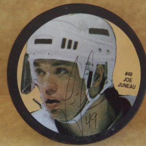 JOE JUNEAU BOSTON BRUINS SIGNED AUTOGRAPH VINTAGE PUCK W/COA