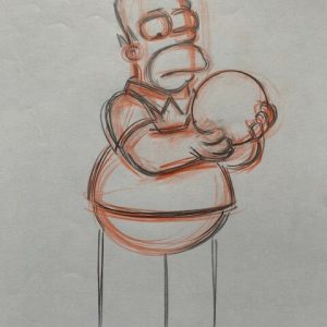 SIMPSONS CARTOON ANIMATION ART PENCIL CEL DRAWING HOMER SIMPSON BOWLING
