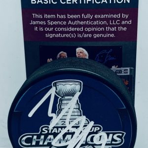 Tyler Johnson signed Tampa Bay Lightning 2020 Stanley Cup Champs Puck JSA
