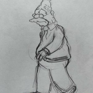 SIMPSONS CARTOON ANIMATION ART PENCIL CEL DRAWING OF GRAMPA SIMPSON DETAILED
