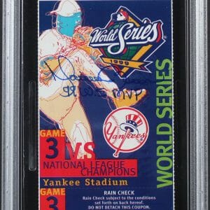 Yankees Mariano Rivera "99 WS MVP" Signed WS Gm 3 Full Ticket Auto 10! PSA Slab