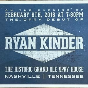 RYAN KINDER Signed Autograph 14x22 Poster Numbered 87/100 Opry Debut JSA
