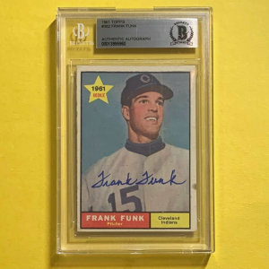 1961 TOPPS FRANK FUNK ROOKIE #362 AUTHENTIC AUTO BECKETT CERTIFIED CLEVELAND