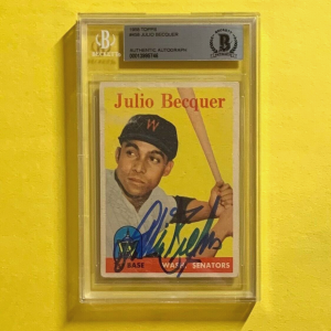 1958 TOPPS JULIO BECQUER #458 AUTHENTIC AUTO BECKETT CERTIFIED SENATORS