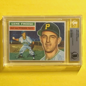 1956 TOPPS GENE FREESE #46 AUTHENTIC AUTO BECKETT CERTIFIED PIRATES