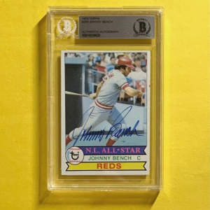 1979 TOPPS JOHNNY BENCH #200 AUTHENTIC AUTO BECKETT CERTIFIED REDS HOF