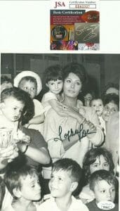 SOPHIA LOREN SIGNED AUTOGRAPH 8×10 PHOTO WITH KIDS AND WIRE PHOTO JSA COA
 COLLECTIBLE MEMORABILIA