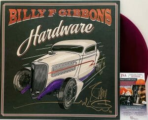BILLY GIBBONS SIGNED AUTOGRAPH LP COVER “HARDWARE” LIMITED PURPLE VINYL JSA
 COLLECTIBLE MEMORABILIA
