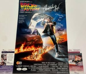 CHRISTOPHER LLOYD MICHAEL J FOX GLOVER SIGNED 11×17 PHOTO BACK TO THE FUTURE JSA
 COLLECTIBLE MEMORABILIA