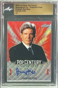 HARRISON FORD SIGNED SLABBED LEAF PRISMATIC METAL POP CENTURY 1 OF 1 PRE PROOF
 COLLECTIBLE MEMORABILIA