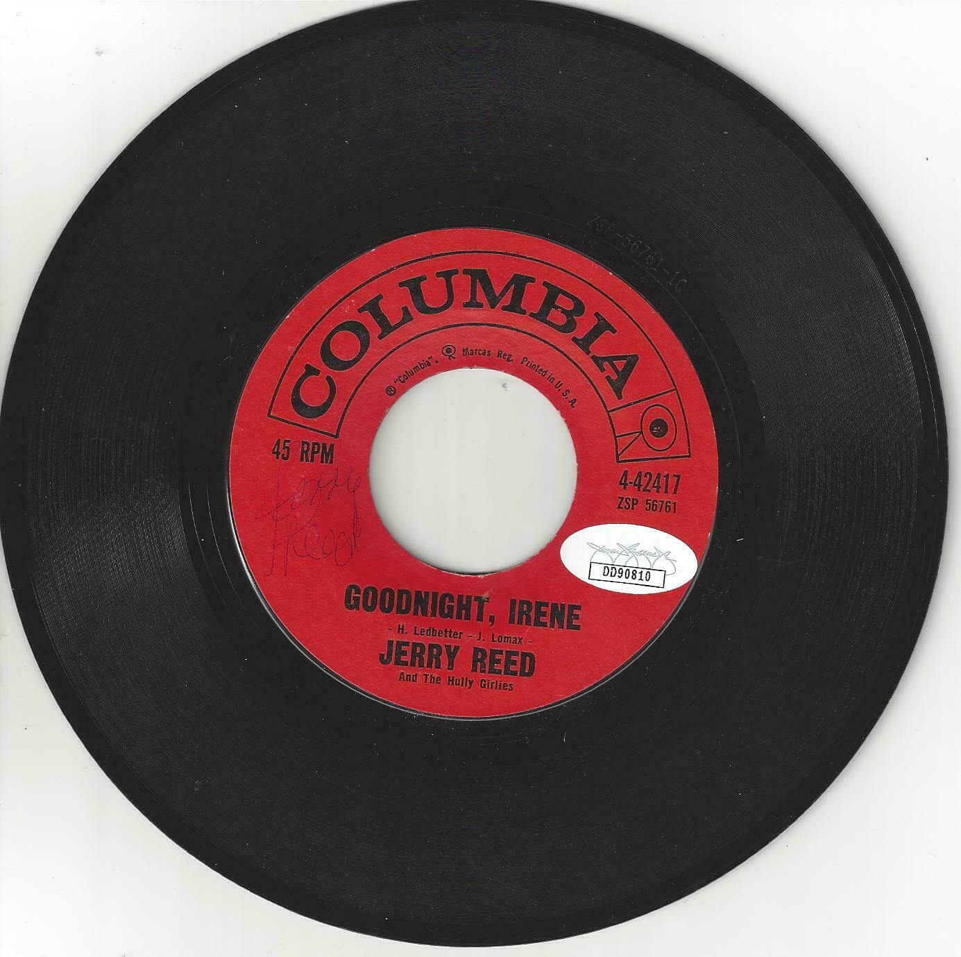 Jim Reed Signature JERRY REED Signed Autograph Goodnight, Irene 45 Record JSA | Autographia