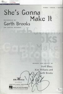 GARTH BROOKS SIGNED AUTOGRAPH SHEET MUSIC “SHE’S GONNA MAKE IT ” JSA COUNTRY
 COLLECTIBLE MEMORABILIA