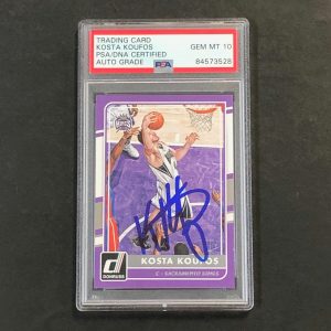2015-16 Donruss Basketball #182 Kosta Koufos signed Card Auto 10 PSA Slabbed Kin