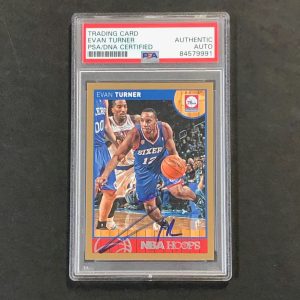2013-14 NBA HOOPS #13 Evan Turner Signed Card AUTO PSA Slabbed 76ers