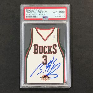 2010-11 Panini Threads #28 Brandon Jennings Signed Card AUTO PSA/DNA Slabbed Buc