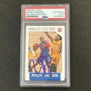 2015-16 NBA Hoops #58 Reggie Jackson Signed Card AUTO PSA Slabbed Pistons