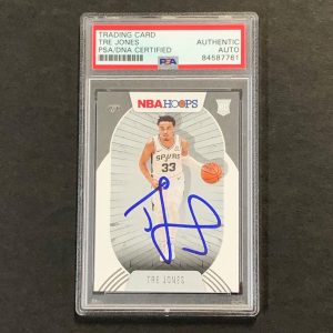 2020-21 NBA Hoops #208 Tre Jones Signed Card AUTO PSA/DNA Slabbed RC Spurs
