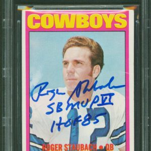 Cowboys Roger Staubach 2x Isnc Signed 1972 Topps #200 Rookie Card BAS Slabbed 3