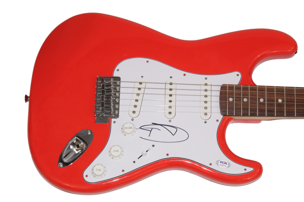 TOM DELONGE SIGNED AUTOGRAPH FULL SIZE RED FENDER ELECTRIC GUITAR BLINK ...