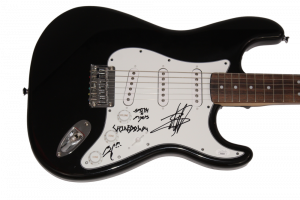 ZACH MYERS & BRENT SMITH BAND SIGNED AUTOGRAPH BLACK FENDER GUITAR SHINEDOWN JSA COLLECTIBLE MEMORABILIA