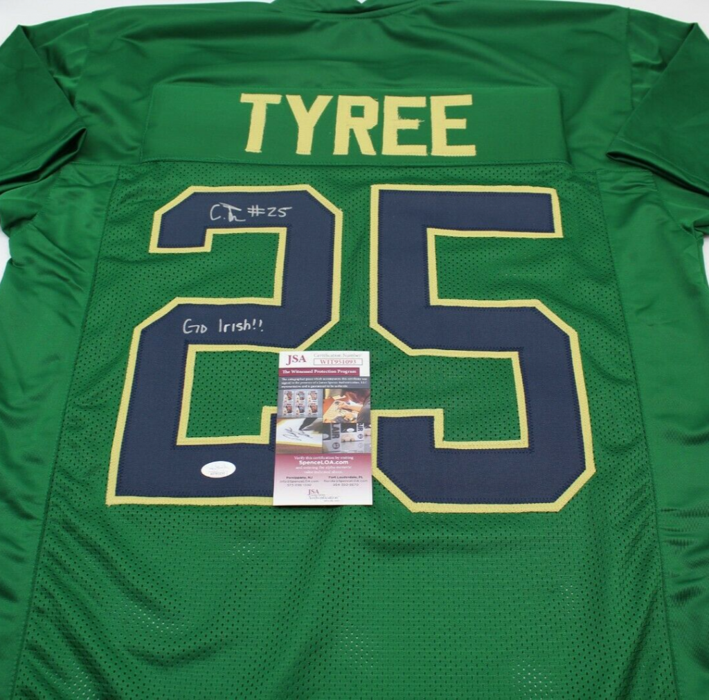 Chris Tyree Signed Custom Green Notre Dame Football Jersey w/JSA COA ...