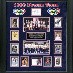 1992 Dream Team (13) Jordan, Johnson Signed & Framed Card Display BAS #AA03716