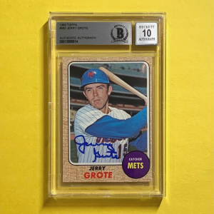 1968 TOPPS JERRY GROTE #582 SIGNED CARD BECKETT AUTH. AUTO 10 METS
