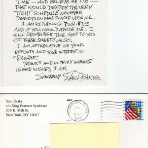 STAN DRAKE HAND SIGNED+HAND WRITTEN LETTER+COA RARE BLONDIE CARTOONIST