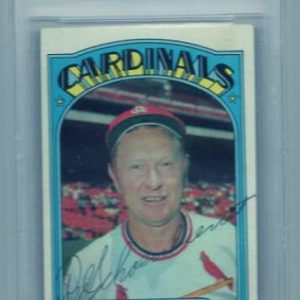 1972 TOPPS RED SCHOENDIENST CARDINALS VINTAGE SIGNED CARD BECKETT AUTHENTIC AUTO