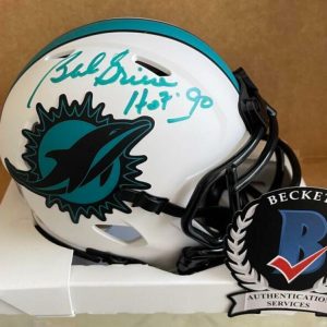 BOB GRIESE MIAMI DOLPHINS HOF 90 SIGNED LUNAR MINI HELMET BECKETT WITNESS