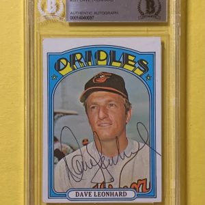 1972 TOPPS DAVE LEONHARD #527 AUTHENTIC AUTO BECKETT CERTIFIED ORIOLES
