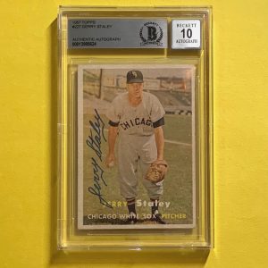 1957 TOPPS JERRY STALEY #227 SIGNED CARD BECKETT AUTH. AUTO 10 WHITE SOX