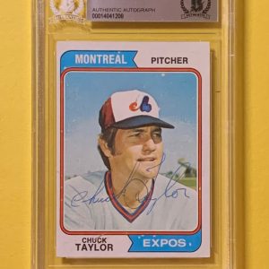 1974 TOPPS CHUCK TAYLOR #412 AUTHENTIC AUTO BECKETT CERTIFIED EXPOS