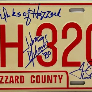 SCHNEIDER WOPAT BACH Signed Autograph Metal License Plate THE DUKES HAZZARD JSA
