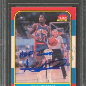 Pistons Isiah Thomas & Bill Oakes HOF 2000 Signed 1986 Fleer #109 Card BAS Slab
