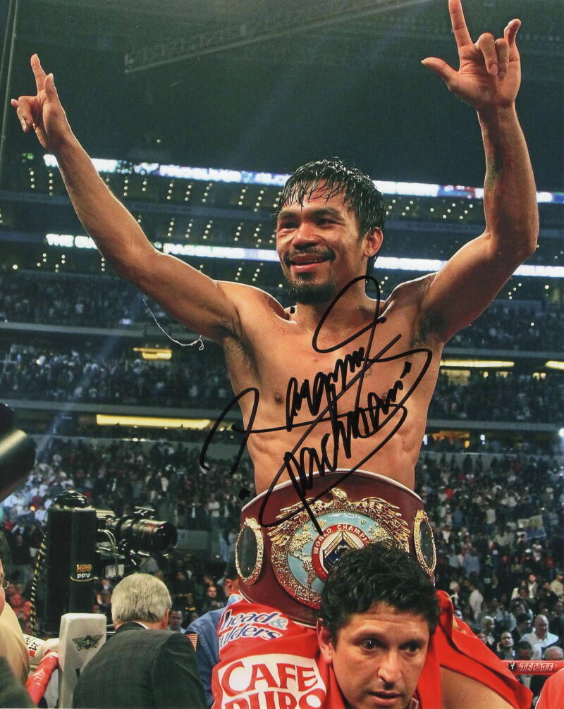 MANNY PACQUIAO SIGNED AUTOGRAPH 8X10 PHOTO - WORLD CHAMPION W/ BELT ...