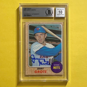 1968 TOPPS JERRY GROTE #582 SIGNED CARD BECKETT AUTH. AUTO 10 METS