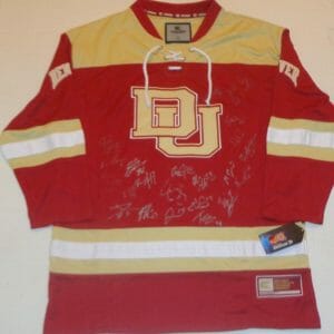 Denver Pioneers 2017 team signed jersey autographed Henrik Borgstrom, Butcher