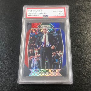2017-18 Panini Prizm Red White Blue #100 Rick Carlisle Signed Card AUTO PSA Slab