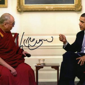 DALAI LAMA SIGNED AUTOGRAPH 8X10 PHOTO TIBETAN LEADER PRESIDENT BARACK OBAMA JSA