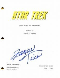 GEORGE TAKEI SIGNED AUTOGRAPH STAR TREK FULL EPISODE SCRIPT – HIKARU SULU – RARE COLLECTIBLE MEMORABILIA