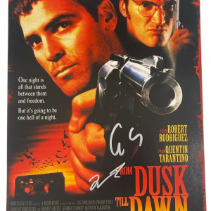 QUENTIN TARANTINO GEORGE CLOONEY SIGNED 12X18 PHOTO FROM DUSK TILL DAWN BAS 6