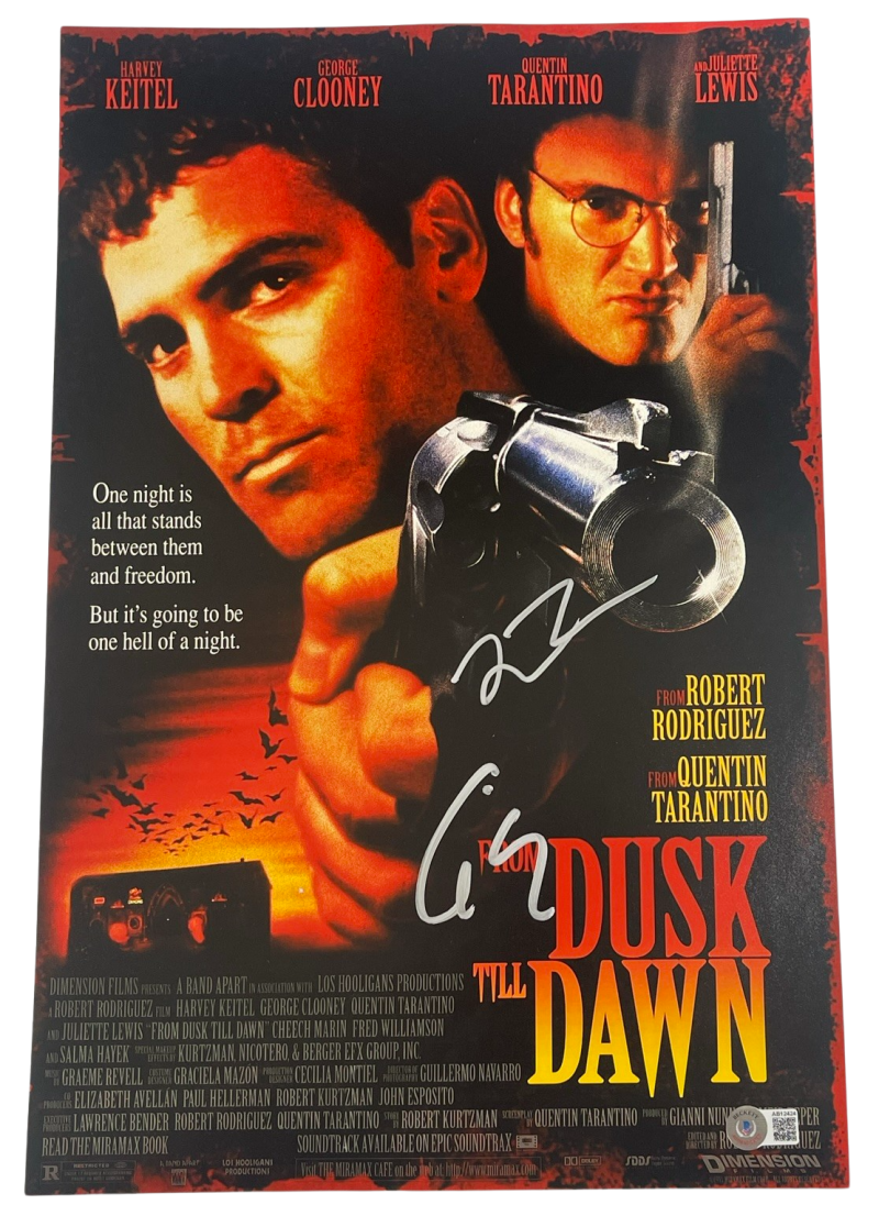 QUENTIN TARANTINO GEORGE CLOONEY SIGNED 12X18 PHOTO FROM DUSK TILL DAWN ...