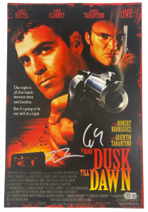 QUENTIN TARANTINO GEORGE CLOONEY SIGNED 12X18 PHOTO FROM DUSK TILL DAWN BAS 4 COLLECTIBLE MEMORABILIA